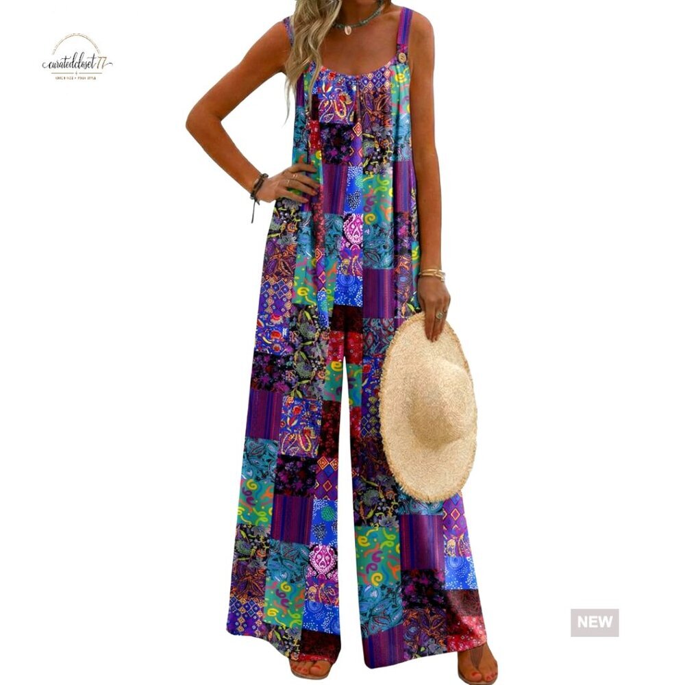 Loose Fit Floral Overalls Jumpsuit with Pockets Summer Boho Style